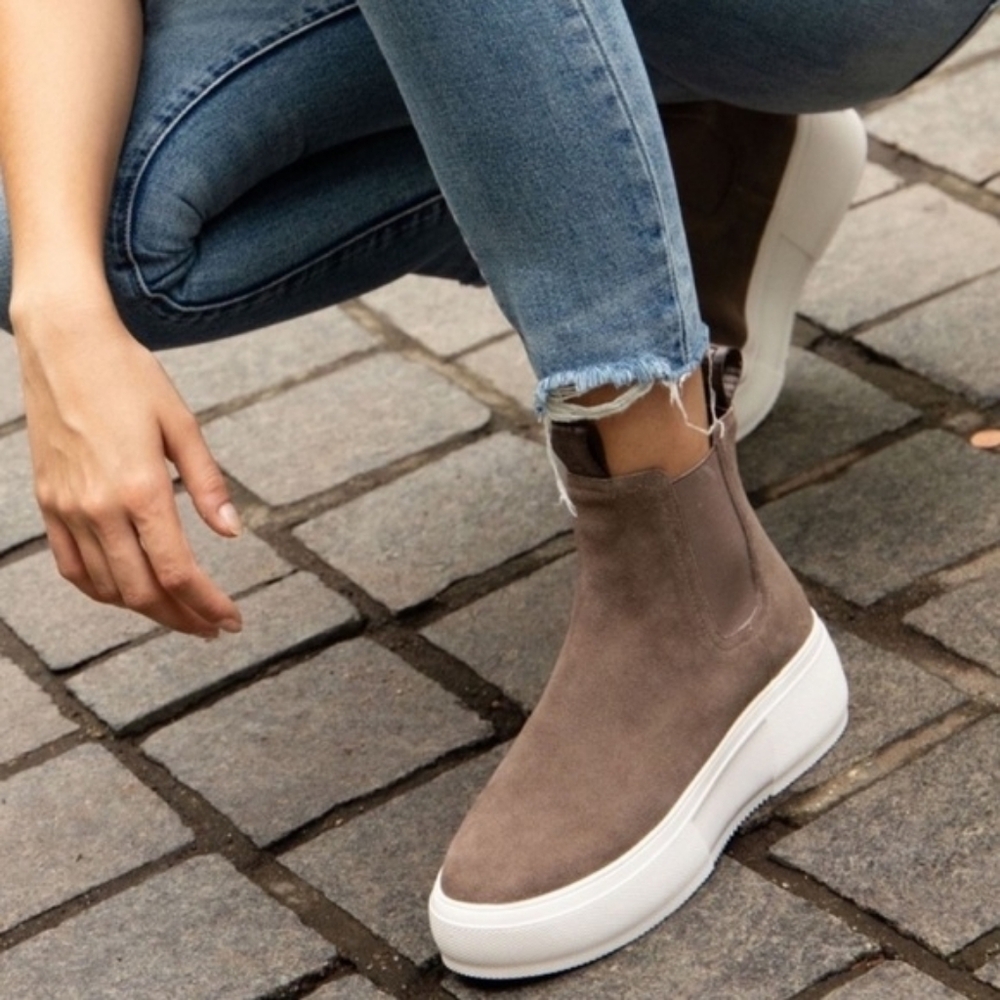 J/Slides Cora Waterproof Suede Platform Slip On Chelsea Boots